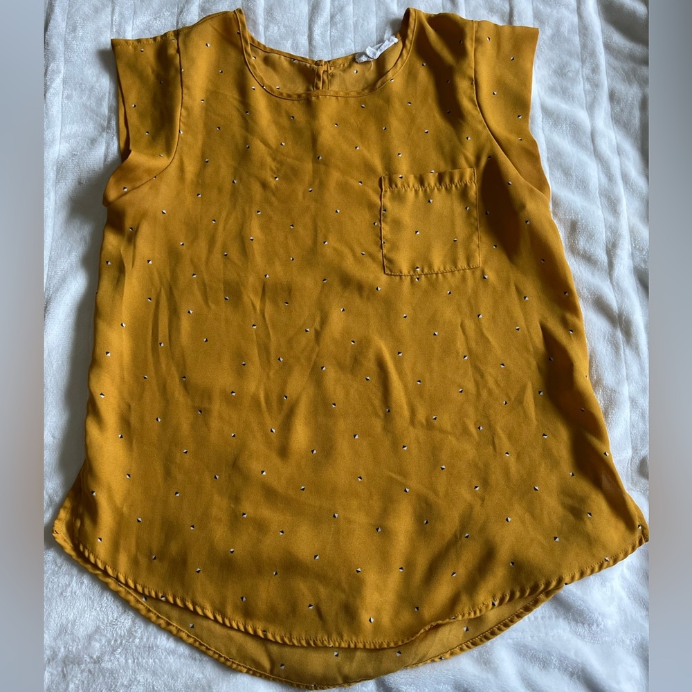 Daisy Mae Mustard Yellow Blouse w/ Tiny Dot Print – Size L